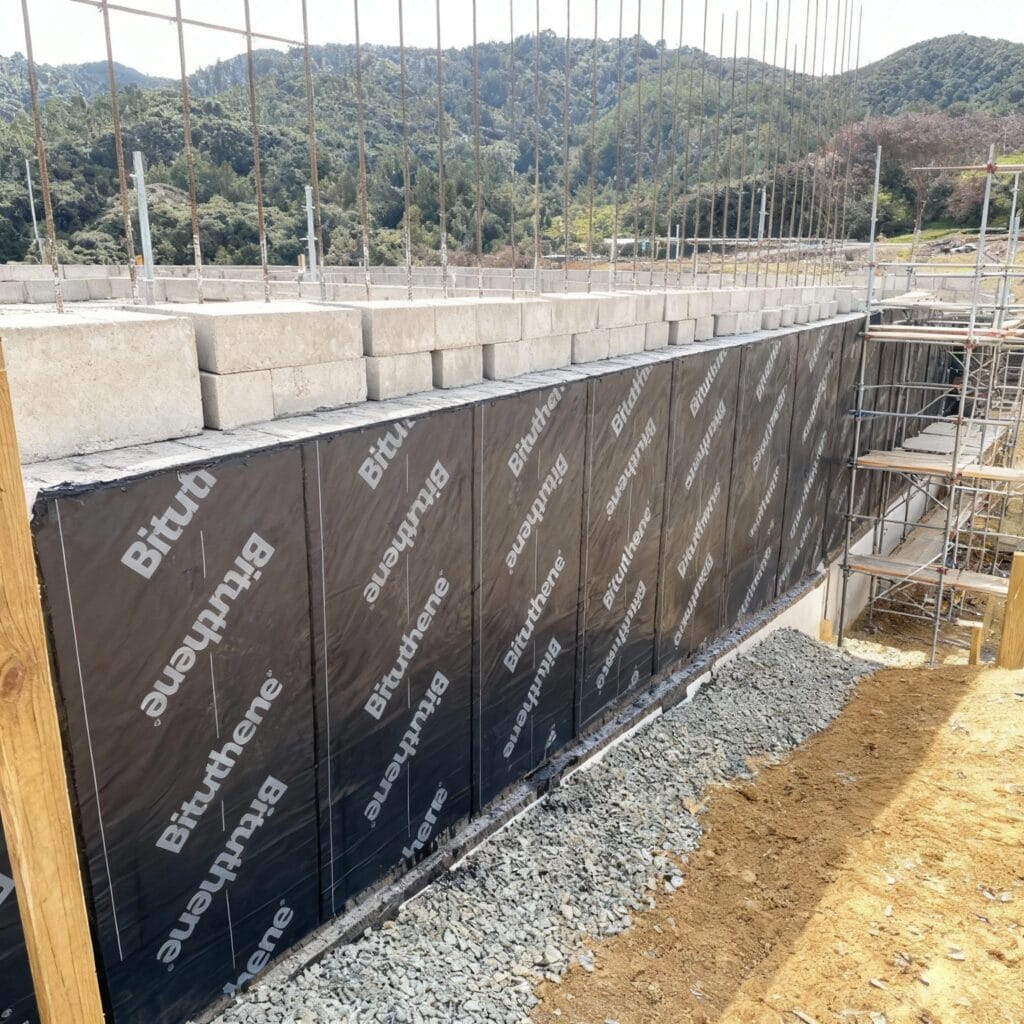 Bituthene3000-awaterproofing-titirangi Bituthene 3000 membrane installation by Auckland Waterproofing Experts at a Titirangi property foundation
