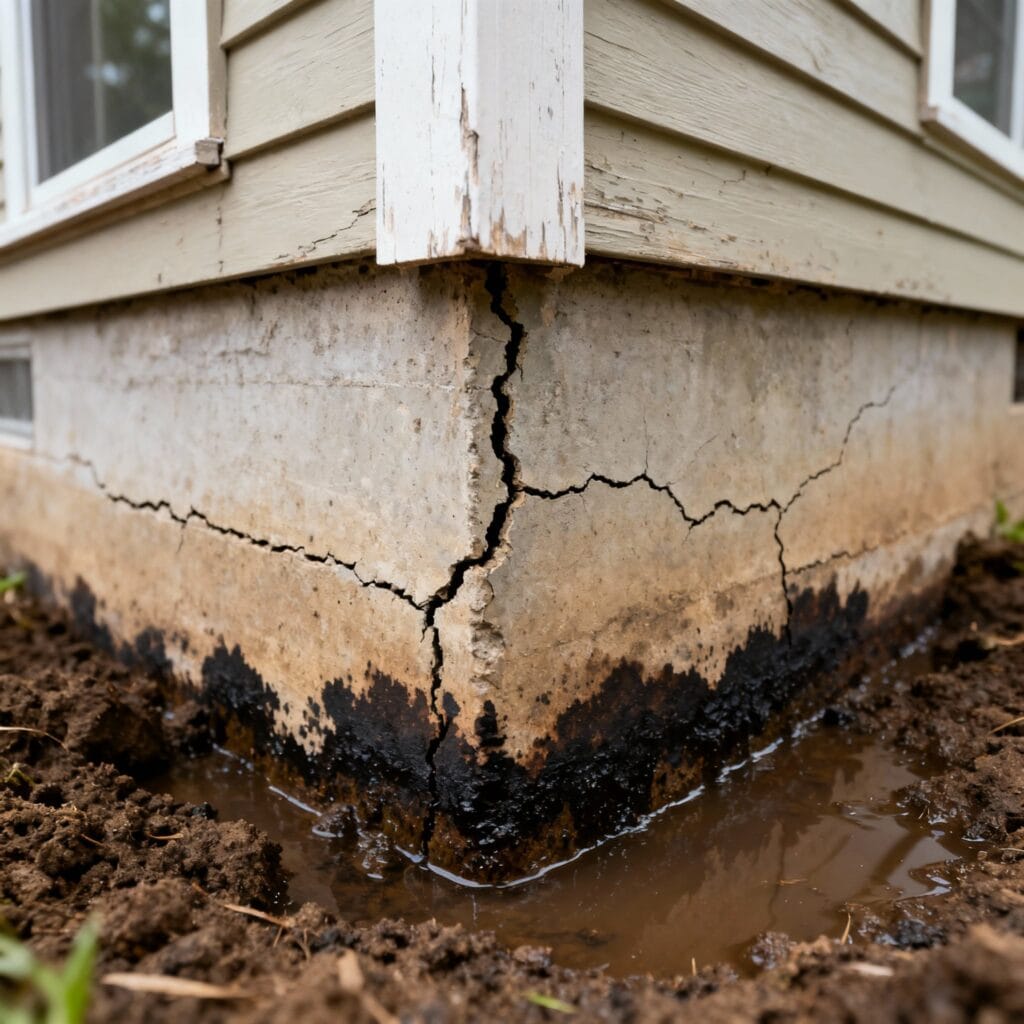 Structural foundation damage Structural foundation damage caused by prolonged moisture exposure