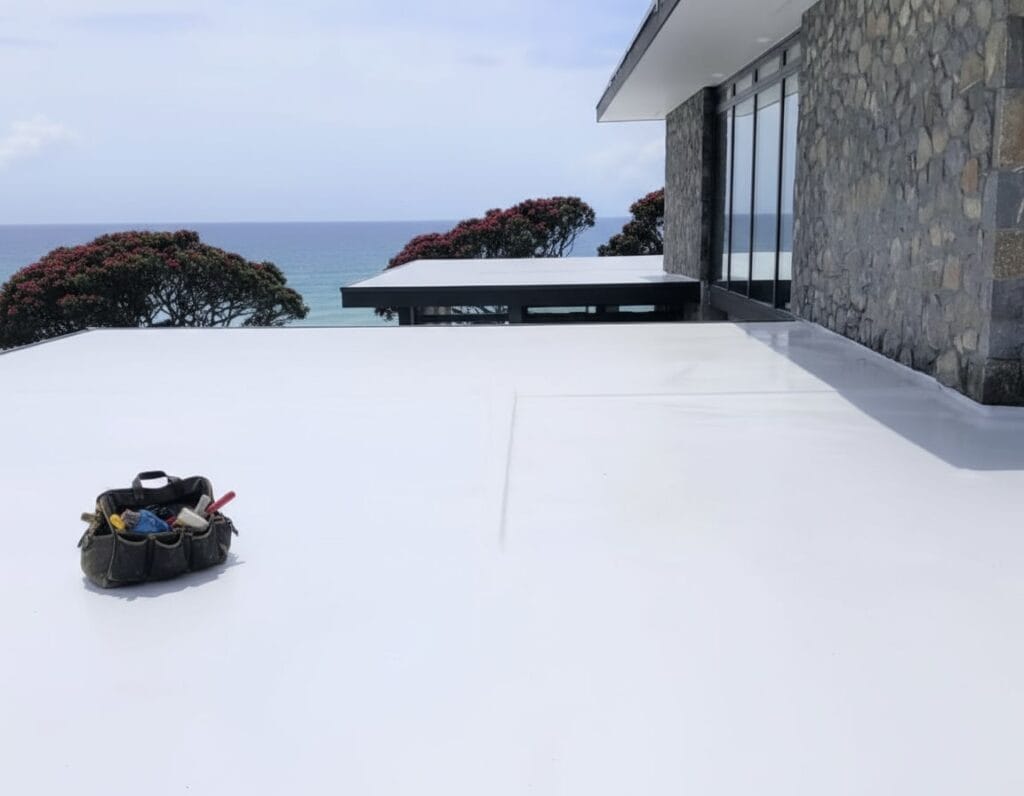 gaf-tpo-waiheke-awaterproofing TPO roofing membrane installation by Awaterproofing – expert waterproofing solution for flat and deck roofs in Auckland homes and businesses