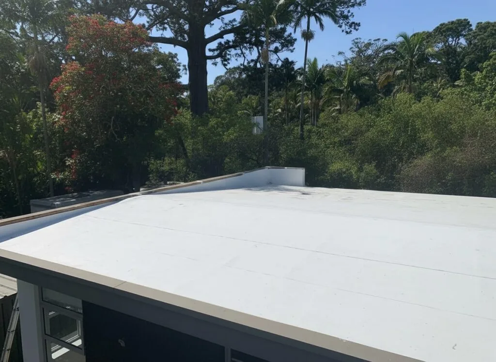 TPO membrane being installed on a flat roof in Auckland, showing a durable, weather-resistant waterproofing solution for New Zealand homes