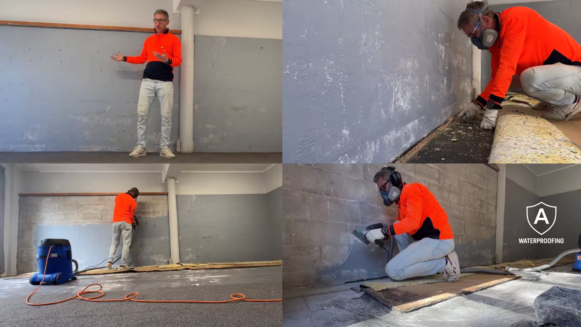 Garage wall prepared for internal waterproofing in Auckland