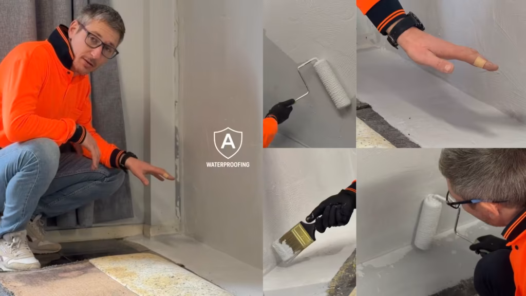 Waterproofer applying HydrEpoxy membrane to a garage wall to stop rising damp in Auckland